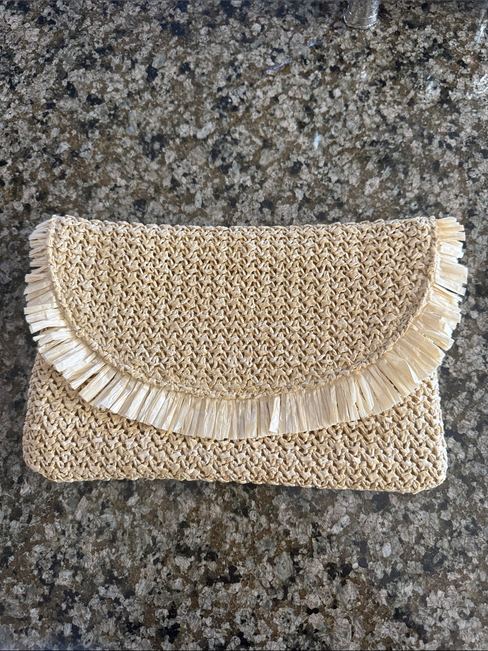 Neutral Raffia Fringe Clutch - Cream